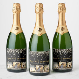 Etiquetas Para Vinos Espumosos Elegante Collage de Fotos con Confeti 50 Aniversar