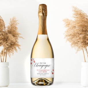 Etiquetas Para Vinos Espumosos Elegante color de agua rojo flores ducha de novia