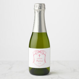 Etiquetas Para Vinos Espumosos Elegante cresta de lazo rosa Bautizo