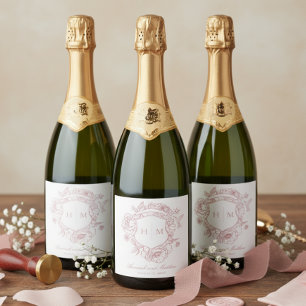 Etiquetas Para Vinos Espumosos Elegante Cresta de Pájaro Chinoiserie Rosa para Bo