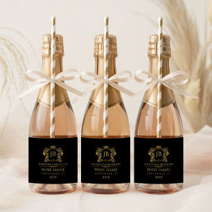Etiquetas Para Vinos Espumosos Elegante Cresta Floral Dorada