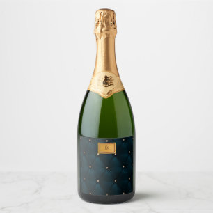 Etiquetas Para Vinos Espumosos Elegante cuero verde,diamantes,monograma