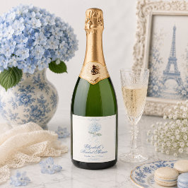 Etiquetas Para Vinos Espumosos Elegante Desayuno Nupcial con Hortensias Azules