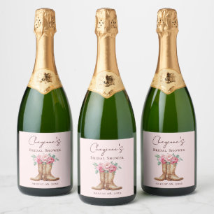 Etiquetas Para Vinos Espumosos Elegante Despedida de Soltera Vaquera Floral Rosa