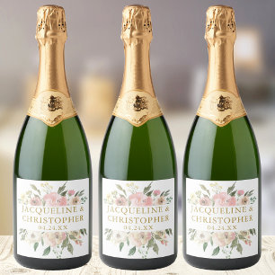Etiquetas Para Vinos Espumosos Elegante Desposorio de Verano Rosa Floral con Dora