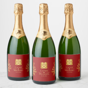 Etiquetas Para Vinos Espumosos Elegante doble felicidad floral de boda china