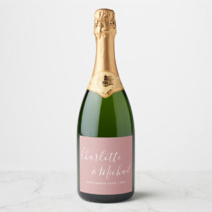Etiquetas Para Vinos Espumosos Elegante escritura de firma Rosa Polvoriento Boda