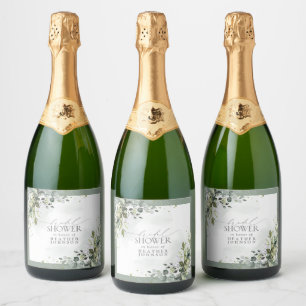 Etiquetas Para Vinos Espumosos Elegante Eucalyptus Ducha Botánica Verde Bridal