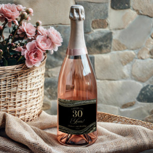 Etiquetas Para Vinos Espumosos Elegante Fiesta de Cumpleaños 30 Agata Negra Dorad