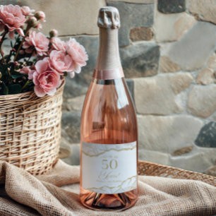 Etiquetas Para Vinos Espumosos Elegante Fiesta de Cumpleaños 50 Agata Oro Blanco