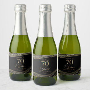 Etiquetas Para Vinos Espumosos Elegante Fiesta de Cumpleaños 70 con Ágata Negra D