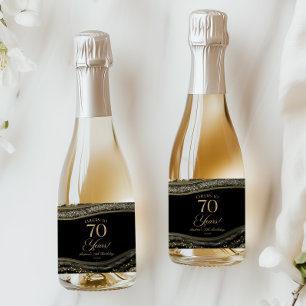 Etiquetas Para Vinos Espumosos Elegante Fiesta de Cumpleaños 70 con Ágata Negra D
