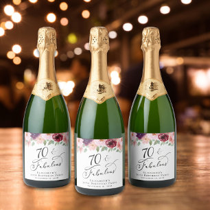 Etiquetas Para Vinos Espumosos Elegante fiesta de cumpleaños 70 de Floral