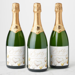 Etiquetas Para Vinos Espumosos Elegante Fiesta de Cumpleaños 80 con Globo de Oro