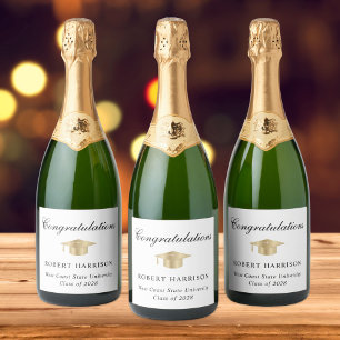 Etiquetas Para Vinos Espumosos Elegante Fiesta de Graduación de Grado de Oro