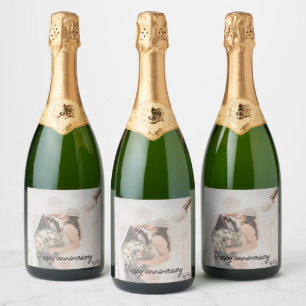 Etiquetas Para Vinos Espumosos Elegante foto de aniversario Boda personalizado