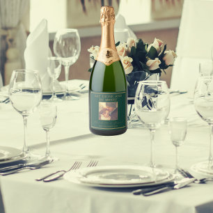 Etiquetas Para Vinos Espumosos Elegante foto de Boda con guión dorado   Verde