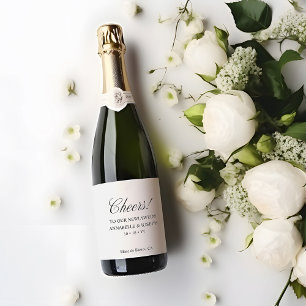 Etiquetas Para Vinos Espumosos Elegante guión Minimalista Boda formal blanco