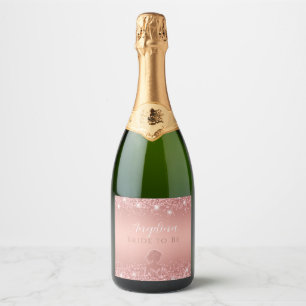 Etiquetas Para Vinos Espumosos Elegante Lluvia de Brillo Rosa Dorado de Lujo para