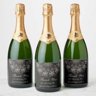 Etiquetas Para Vinos Espumosos Elegante Mandala de agradecimiento Boda india negr