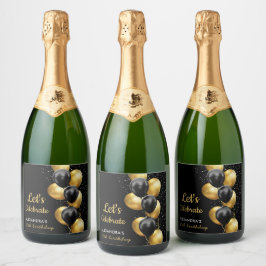 Etiquetas Para Vinos Espumosos Elegante Moda de globo de oro negro cumpleaños