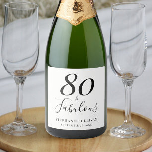 Etiquetas Para Vinos Espumosos Elegante Ochenta y Fabuloso Cumpleaños 80