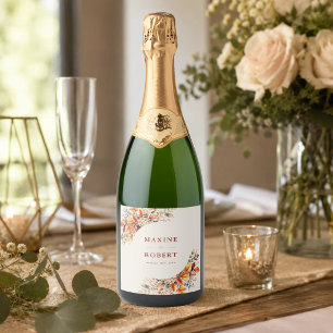 Etiquetas Para Vinos Espumosos Elegante Otoño Suave Acuarela Boda Brillante