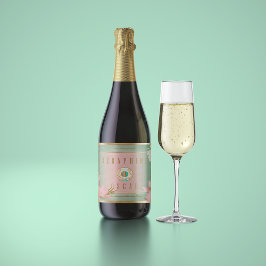 Etiquetas Para Vinos Espumosos Elegante Pastel Floral Rosa y Azul Pastel