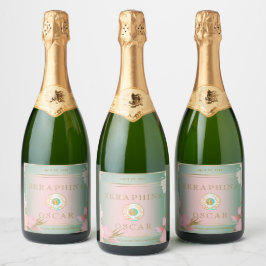 Etiquetas Para Vinos Espumosos Elegante Pastel Floral Rosa y Azul Pastel