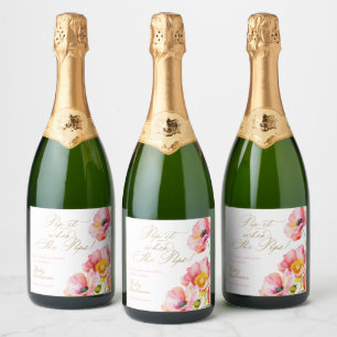Etiquetas Para Vinos Espumosos Elegante Peach Peach Floral Pop cuando ella sopla