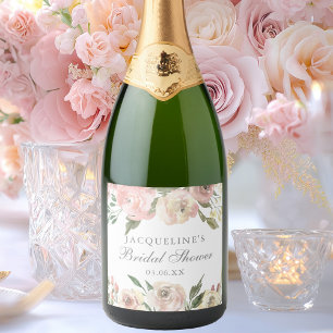 Etiquetas Para Vinos Espumosos Elegante Personalizado floral rosada Rubor Bridal 
