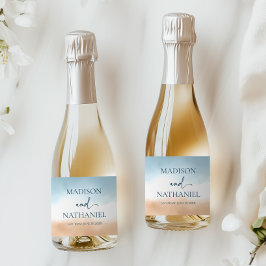 Etiquetas Para Vinos Espumosos Elegante Playa de Arena de la Orilla del Océano Az