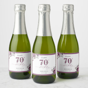 Etiquetas Para Vinos Espumosos Elegante Purple Floral 70 cumpleaños
