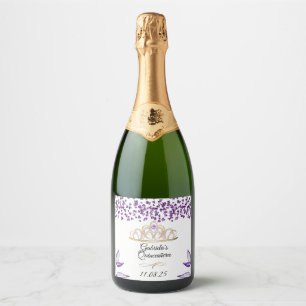 Etiquetas Para Vinos Espumosos Elegante Purpurina Ametista Tiara Quinceañera