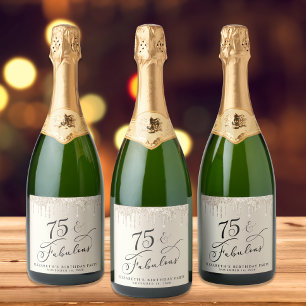 Etiquetas Para Vinos Espumosos Elegante Purpurina de Oro 75ª fiesta de cumpleaños