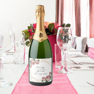 Etiquetas Para Vinos Espumosos Elegante Purpurina de oro Boda floral geométrico r