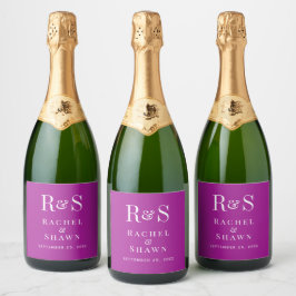 Etiquetas Para Vinos Espumosos Elegante Rosa Oscuro Chic Moderno Monograma Boda
