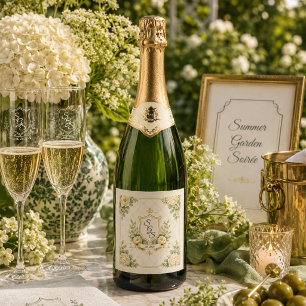 Etiquetas Para Vinos Espumosos Elegante soirée de jardín de verano con monograma