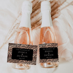 Etiquetas Para Vinos Espumosos Elegante vino espumoso floral negro y rosa oro