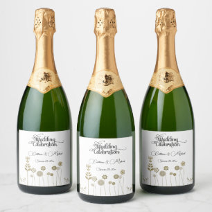 Etiquetas Para Vinos Espumosos Elegante y eterno minimalismo floral de oro suave