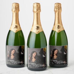 Etiquetas Para Vinos Espumosos Elegante y simple foto de cumpleaños feliz
