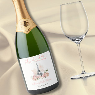 Etiquetas Para Vinos Espumosos Ella dijo Oui Parisina Rosa Floral Ducha de Novia