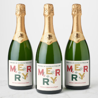 Etiquetas Para Vinos Espumosos Envuelto en Alegría, Atado con Feliz Navidad