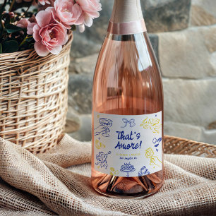 Etiquetas Para Vinos Espumosos ¡Eso es amor! Compromiso italiano azul y amarillo