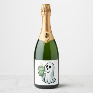 Etiquetas Para Vinos Espumosos Espeluznante Fantasma Bebiendo Matcha