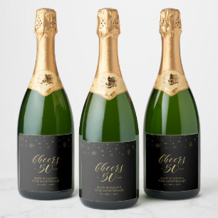 Etiquetas Para Vinos Espumosos Favor de Aniversario 50 de Cheers Dorado y Negro