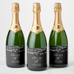 Etiquetas Para Vinos Espumosos Favor de Champán de Aniversario 50 de Cheers Dorad