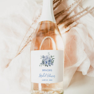 Etiquetas Para Vinos Espumosos Favor de Ducha de Novia Elegante Floral Azul Polvo