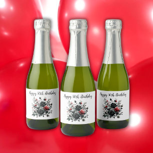 Etiquetas Para Vinos Espumosos Felices 50 años Rosas rojos y negros  