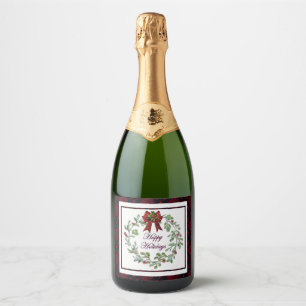 Etiquetas Para Vinos Espumosos Felices vacaciones Red Plaid Sparkling WEN Label